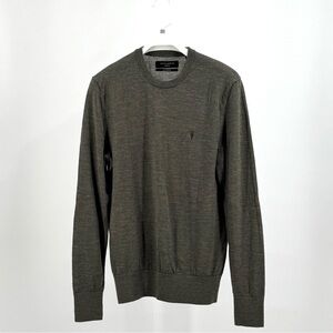 AllSaints Men’s Mode Merino Wool Sage Green Crewneck Sweater Size M